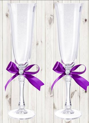 Весільні келихи, 2 шт, фіолетовий бант (арт. WG-000002-29) Код...