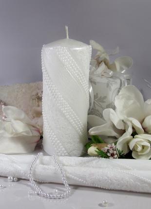 Набір весільних свічок білого кольору "Перли-мереживо білий" К...