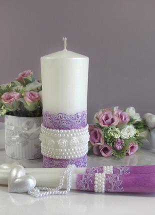 Набор свадебных свечей лилового цвета "Шебби-лаванда" Код/Арти...
