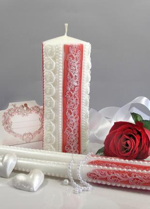 Набор свадебных свечей красного цвета "Прованс-карминный" Код/...