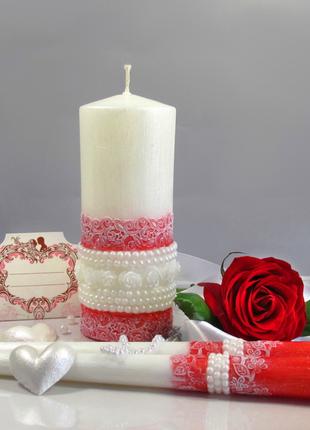 Набор свадебных свечей красного цвета "Шебби-карминный" Код/Ар...