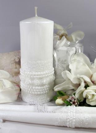 Набор свадебных свечей белого цвета "Шебби шик-белый" Код/Арти...