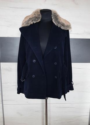 Кашемировое пальто косуха тепны синий размер l