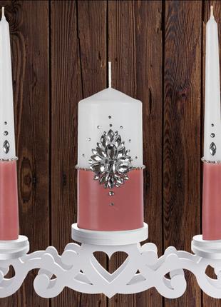 Набор свадебных свечей с камнями, пудровый цвет (арт. CAND-097...