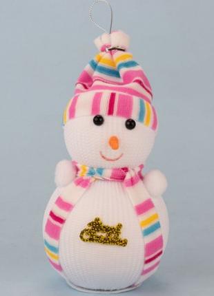 Декор новогодний Снеговик 20см в шапочке розовой