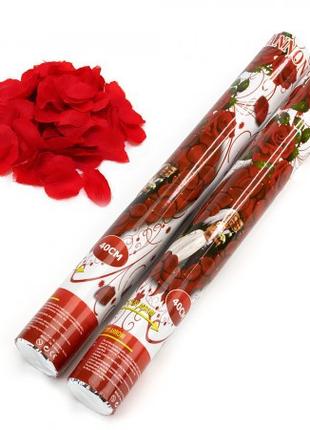 Хлопушка пневматическая 40см с лепестками роз (красными)