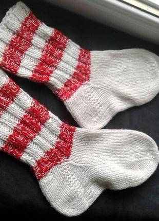 Носки вязаные кремовые с красными полосками 37-38 р-р унисекс