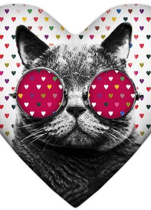 Подушка сердце xxl кот в очках 57x57 см (6ps_15l072)