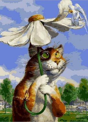 Картина за номерами Mariposa Кішка з ромашкою 40х50см пензлик ...