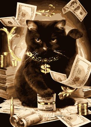 Картина по номерам Artissimo Кот с деньгами с золотой краской ...