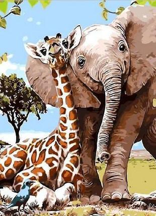 Картина по номерам Mariposa Q2089 Слоненок и жираф 40х50см кра...