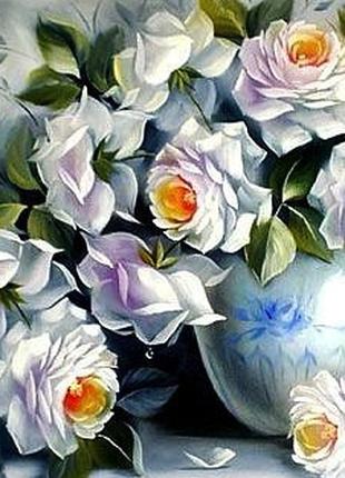 Алмазная мозаика на подрамнике Белые розы 60x40см DM-046 Полна...