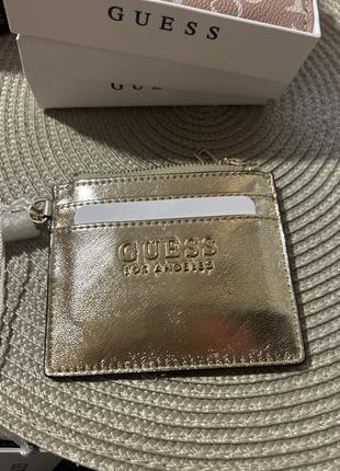 Золотий маленький гаманець Guess з брелоком для ключів