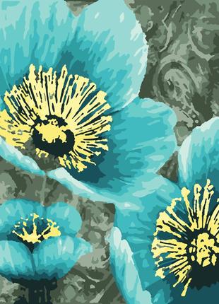 Картина по номерам Artissimo Синие цветы с золотой краской PN3...