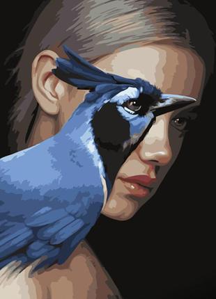 Картина по номерам Strateg Девушка и голубая птица с лаком 40x...