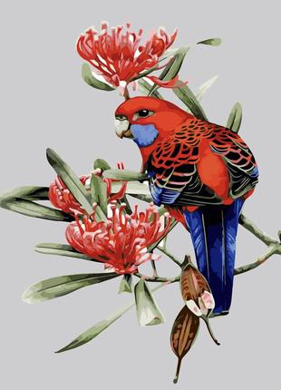 Картина по номерам Strateg Попугай в цветах с лаком 40x50 см S...