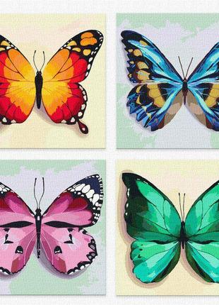 Картина по номерам Идейка полиптих - Весенние бабочки 25х25 см...