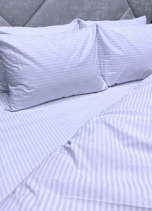 Полуторное постельное бязь хлопок белое в полоску с фиолетовым...