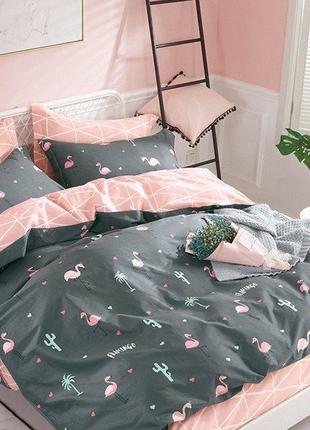 Полуторное постельное бязь 100% хлопок Фламинго
