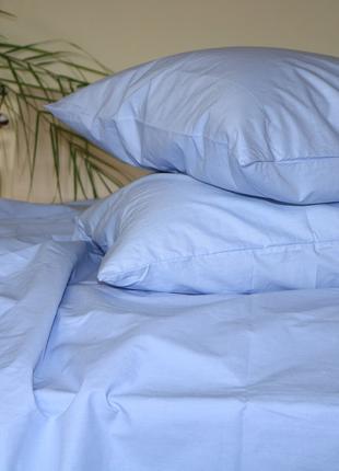 Полуторное постельное бязь хлопок однотонное голубое