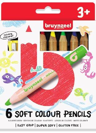 Набор детских цветных карандашей 6цв мягкие + точилка для кара...