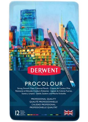Набор цветных карандашей Procolour 12цв метал Derwent