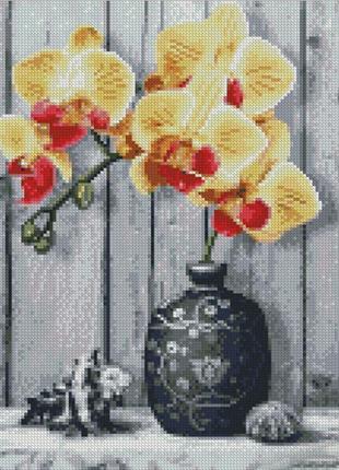 Алмазная мозаика на подрамнике Strateg Премиум Жовті орхідеї р...