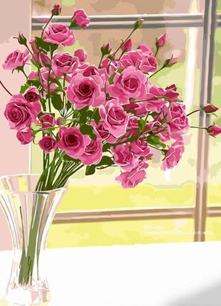 Картина по номерам Strateg Букет розовых роз с лаком 40x50 см ...