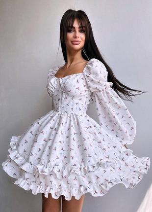 Платье с цветочным принтом с воланами на пуговицах ткань: софт