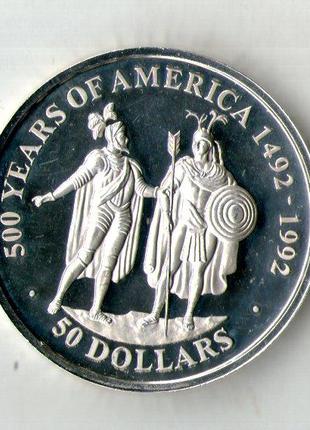 Острова Кука 50 долларов, 1989 500 лет открытию Америки - Хрис...