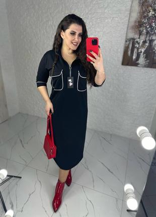 Женское платье миди с карманами цвет черный р.62/64 449159