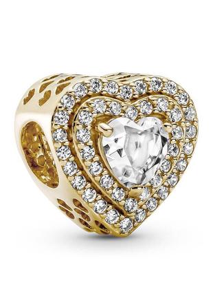 Серебряная бусина pandora moments gold heart and infinity