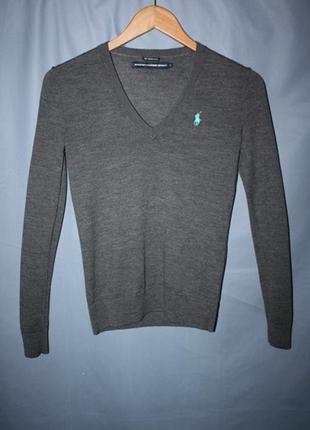 Базовый серый шерстяной пуловер свитер ralph lauren sport