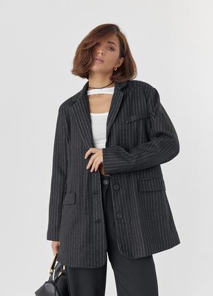 Женский однобортный пиджак в полоску - черный цвет, S