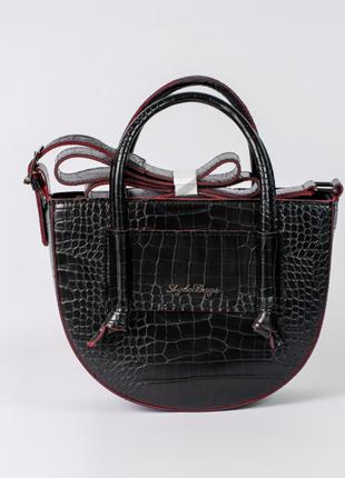 Жіноча сумка чорна з червоним сумка напівколо чорний клатч кроко