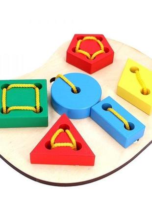 Детская развивающая игрушка шнуровка деревянная jooki «геометр...