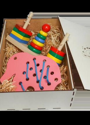 Подарочный набор jooki "слон, головоломка" развивающие игрушки.