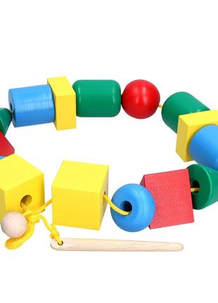 Детская развивающая игрушка деревянная  jooki шнуровка бусы макси