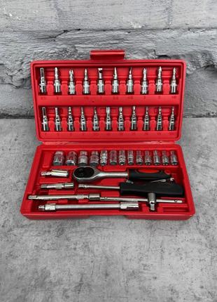 Набір інструментів 46 предметів з тріскотиною в червоному кейсі В