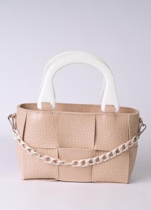 Жіноча сумка бежева сумка з ланцюжком плетена сумка рептилія беж