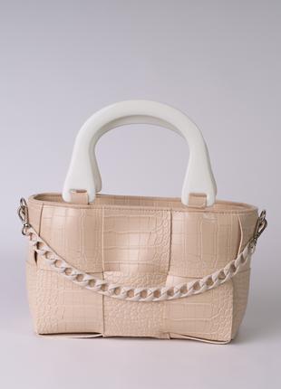 Жіноча сумка бежева сумка з ланцюжком плетена сумка рептилія беж