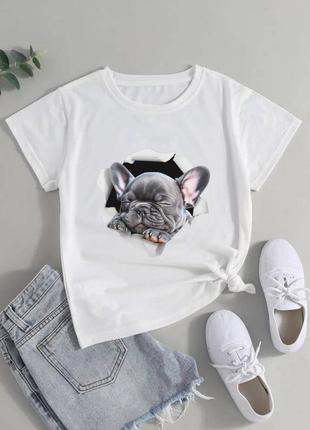 Стильная футболка с 3D накатом Собачка белый