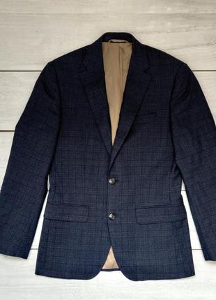 Мужской синий пиджак в клетку 98% шерсть премиум бренд 46 р