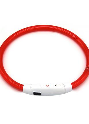 Светодиодный LED ошейник Lesko L-18 Red M USB светящийся водоо...