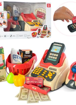 Кассовый аппарат игрушечный 2в1, сканер, продукты, корзина 668-93