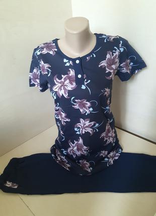 Летняя женская пижама футболка бриджи размеры р. 44 46 48 50