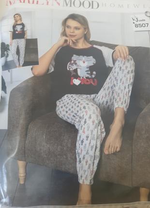 Тонкая Женская пижама Турция футболка брюки р.42 - 50