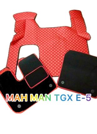 Коврики в кабину МАН MAN TGX Е-5 экокожа цвет красный+ворс черный