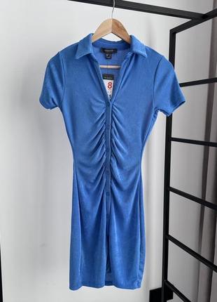 Синее платье с пуговками primark