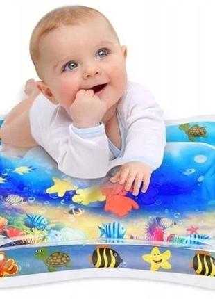 Детский развивающий водный коврик с водой и рыбками для малыше...